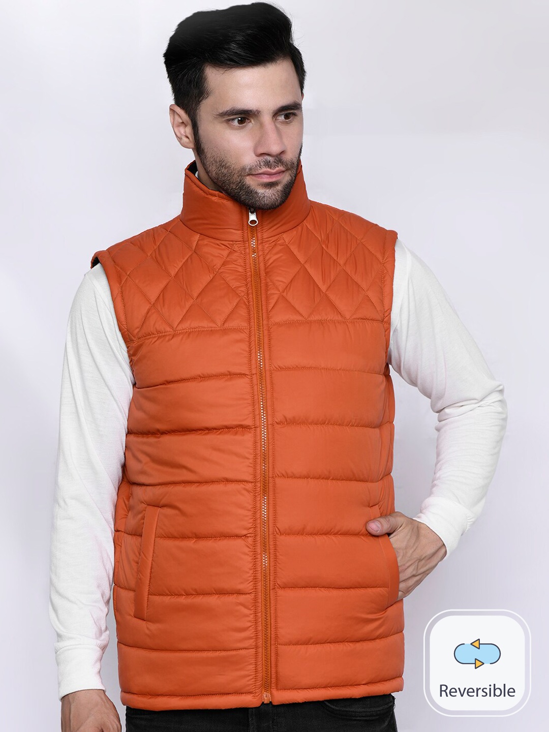 

CL SPORT Mock Collar Reversible Puffer Jacket, Rust