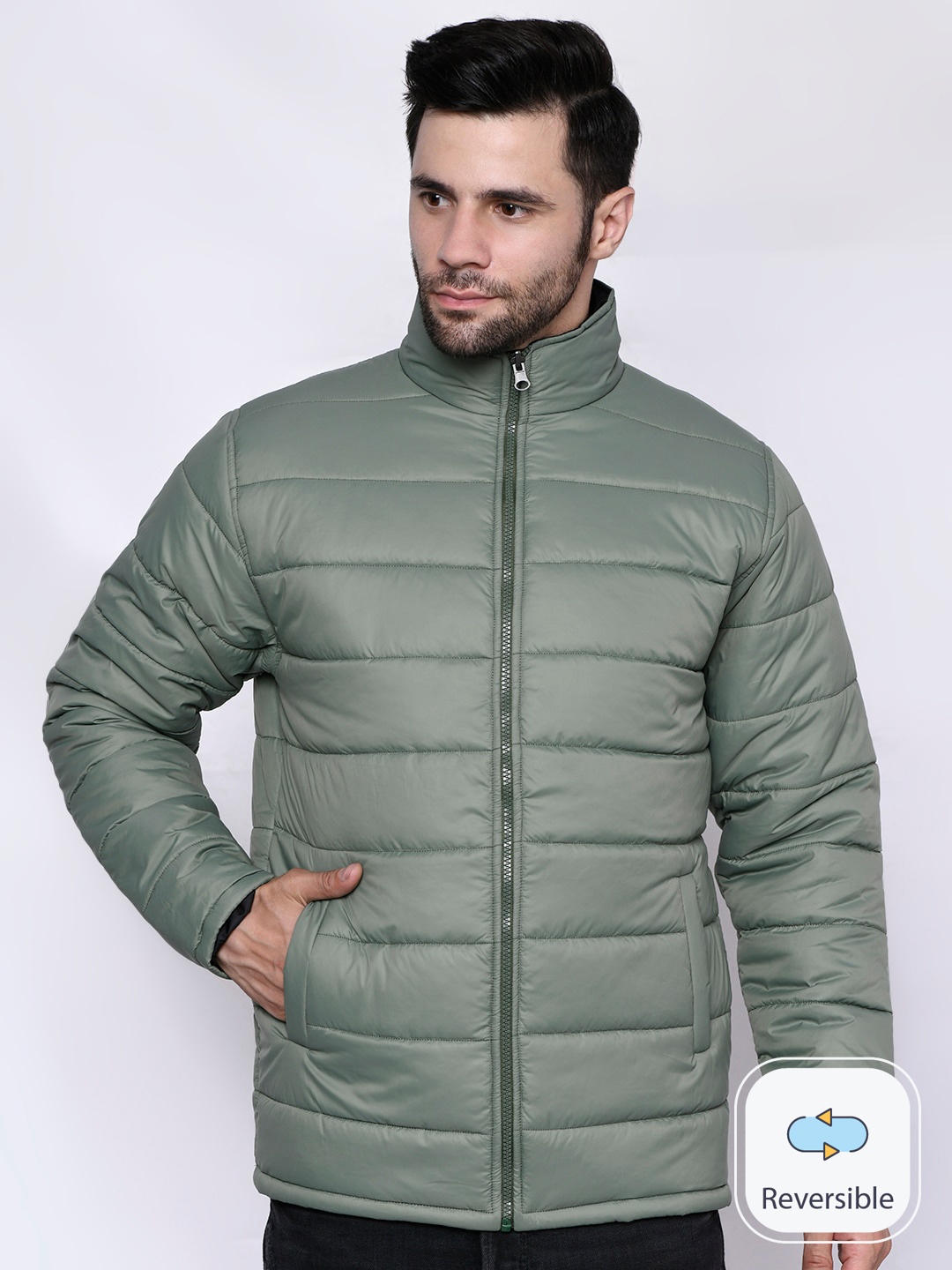 

CL SPORT Mock Collar Reversible Puffer Jacket, Green