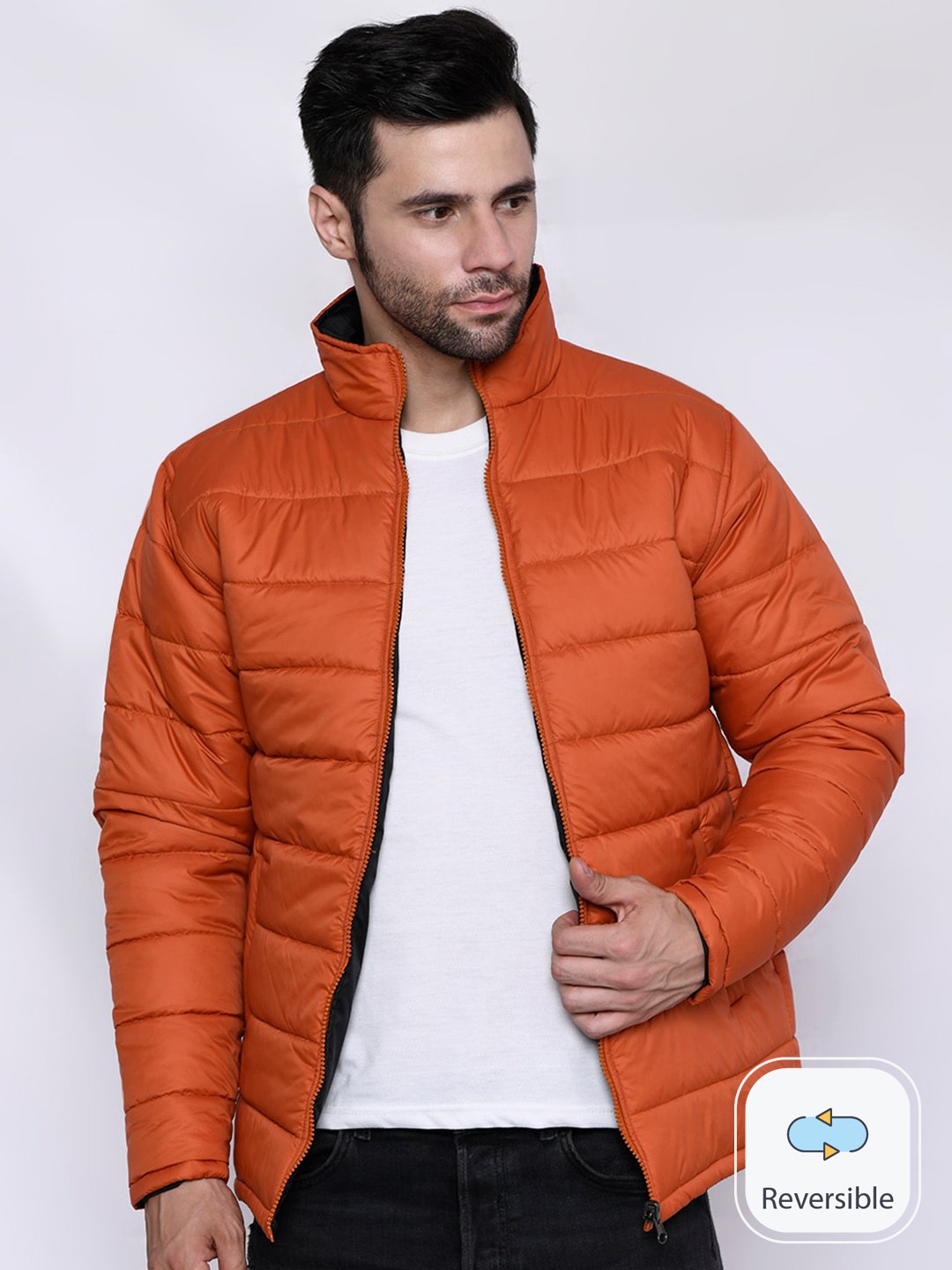 

CL SPORT Mock Collar Reversible Puffer Jacket, Rust