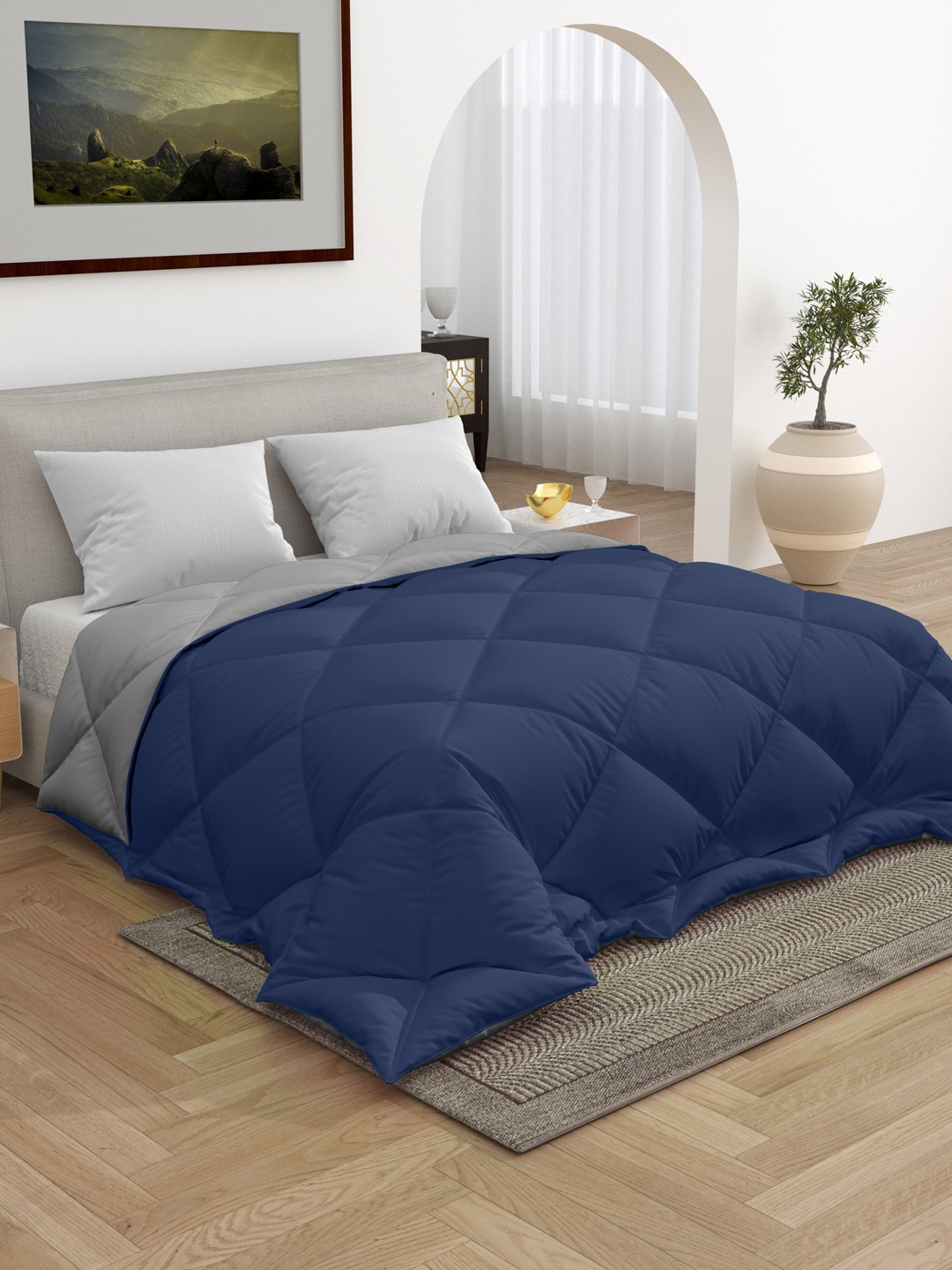 

RAASO Navy Blue & Grey Microfiber Mild Winter 210 GSM Double Bed Comforter