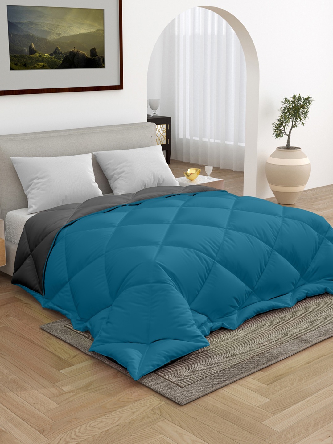 

RAASO Turquoise Blue & Grey Microfiber Mild Winter 210 GSM Single Bed Comforter