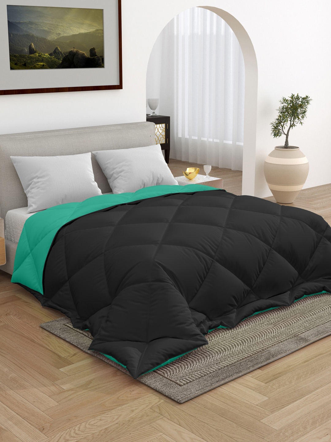 

RAASO Black & Green Microfiber Mild Winter 210 GSM Reversible Single Bed Comforter