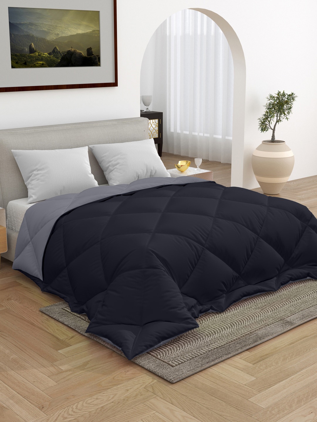 

RAASO Black & Grey Geometric Microfiber Mild Winter 210 GSM Single Bed Comforter