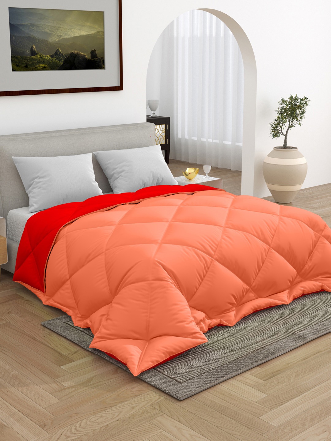 

RAASO Orange Geometric Microfiber Mild Winter 210 GSM Reversible Double Bed Comforter