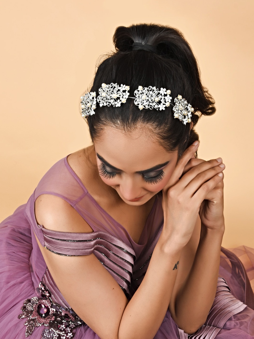 

Proplady Embellished Stone Studded & beads Tiara, Silver