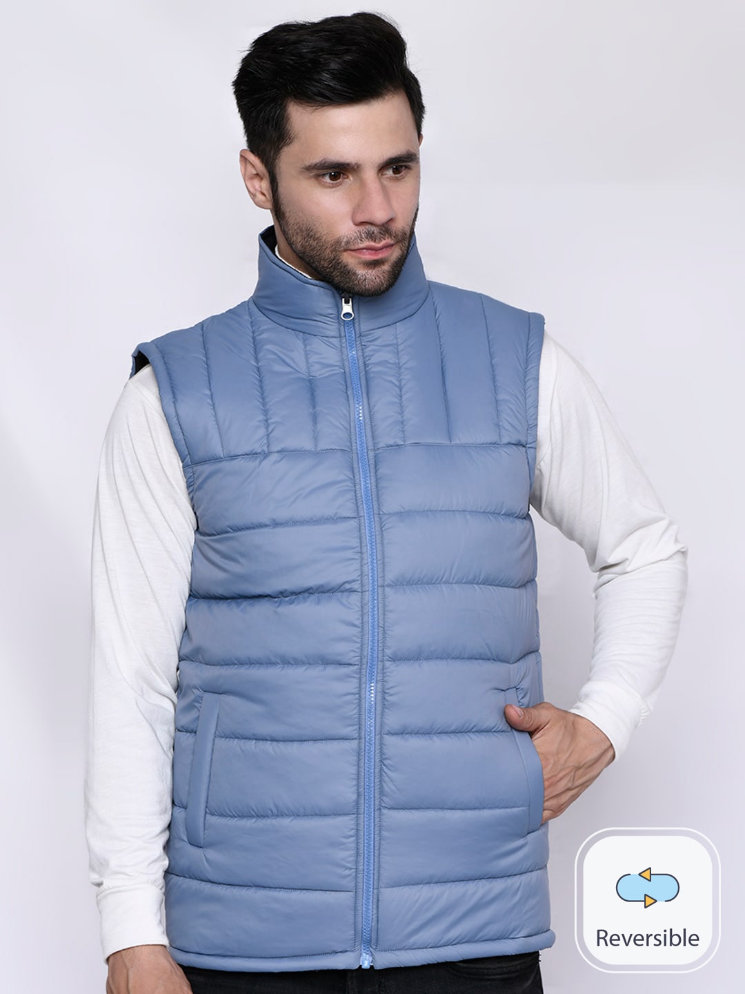 

Mark Leute Mock Collar Reversible Puffer Jacket, Blue