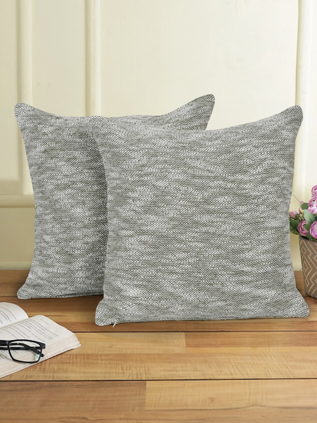 

eyda Green & White 2 Pieces Abstract Cotton Square Cushion Covers