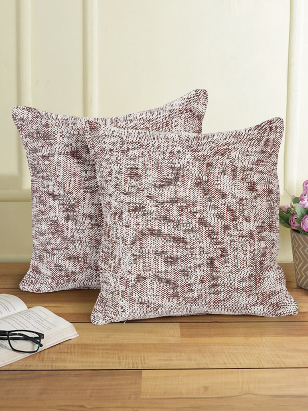 

eyda Pink & White 2 Pieces Cotton Square Cushion Covers