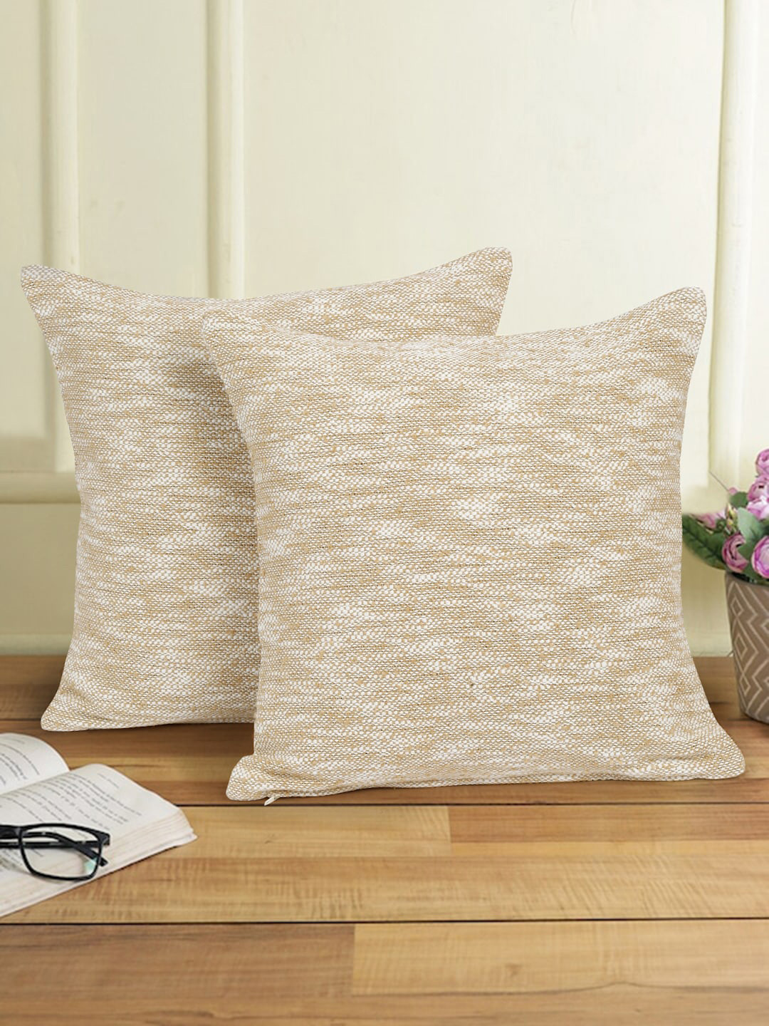 

eyda 2 Pcs Beige Abstract Cotton Square Cushion Covers