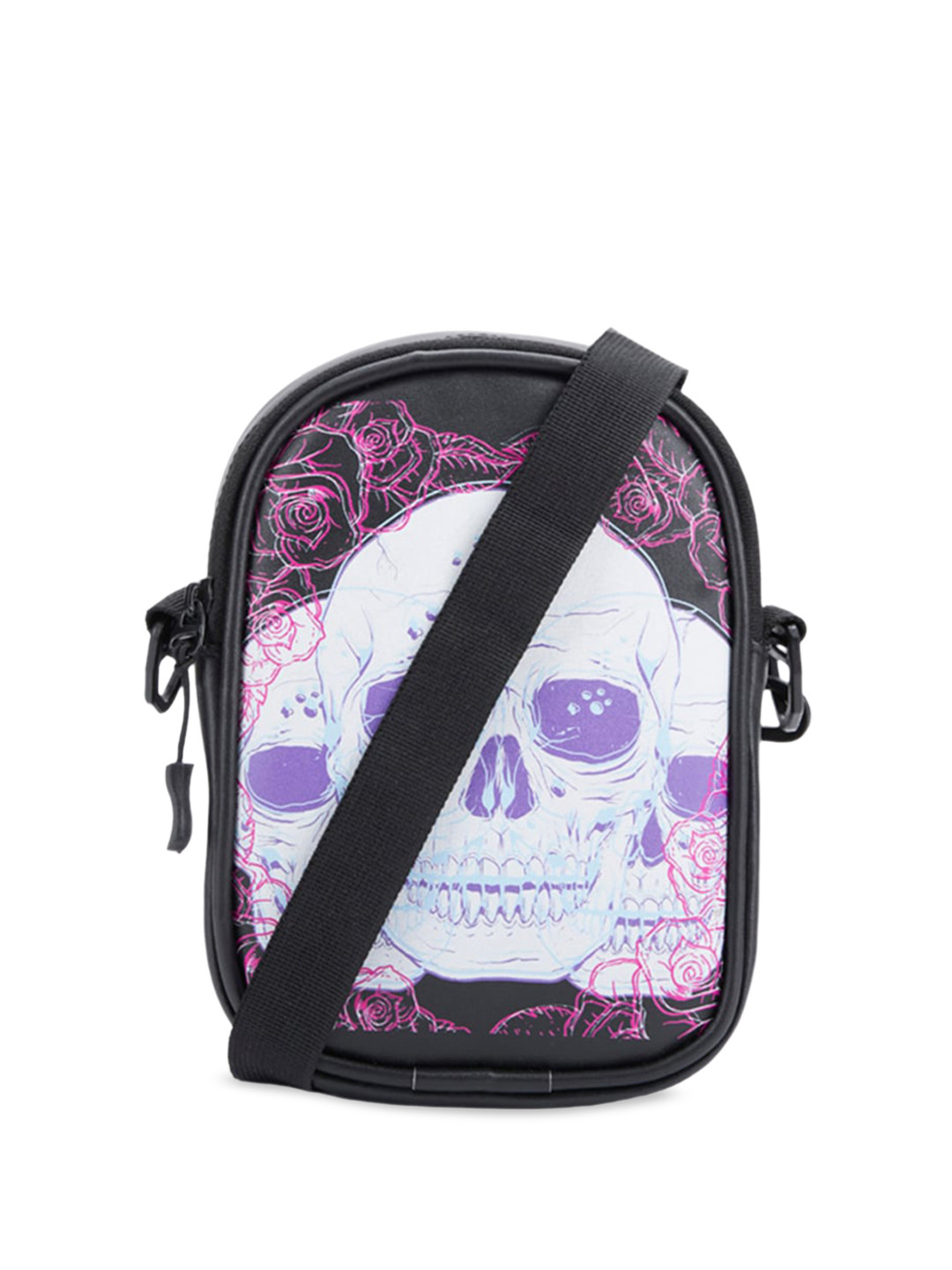

Bewakoof Graphic Printed Structured Sling Bag, Black