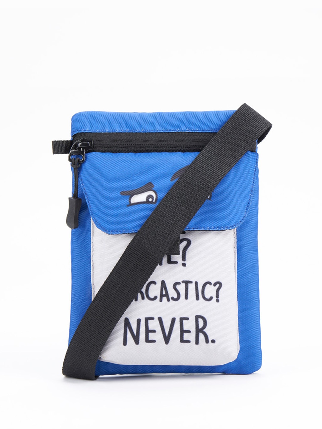 

Bewakoof Blue Typography Printed Sling Bag