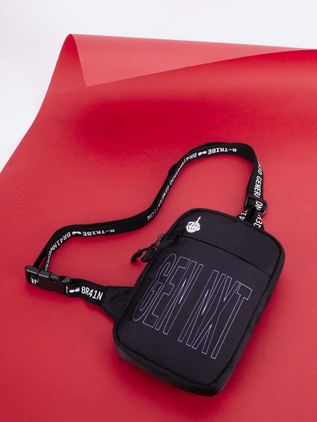 

Bewakoof Typography Printed Crossbody Backpack, Black
