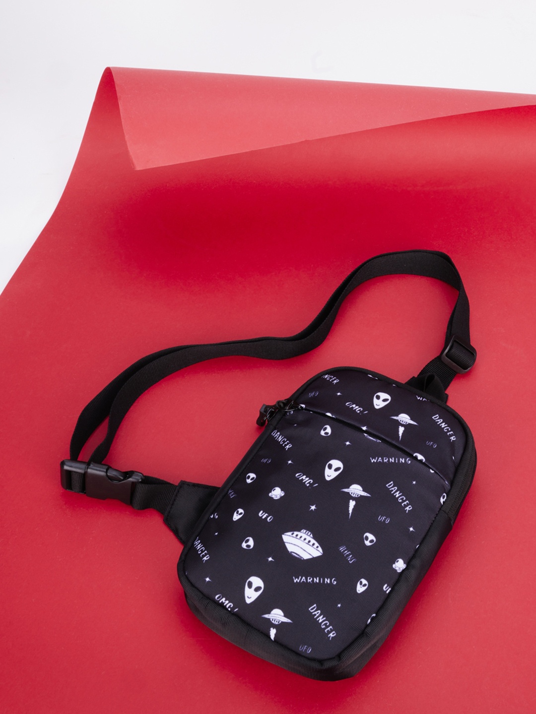 

Bewakoof Graphic Printed Crossbody Backpack, Black