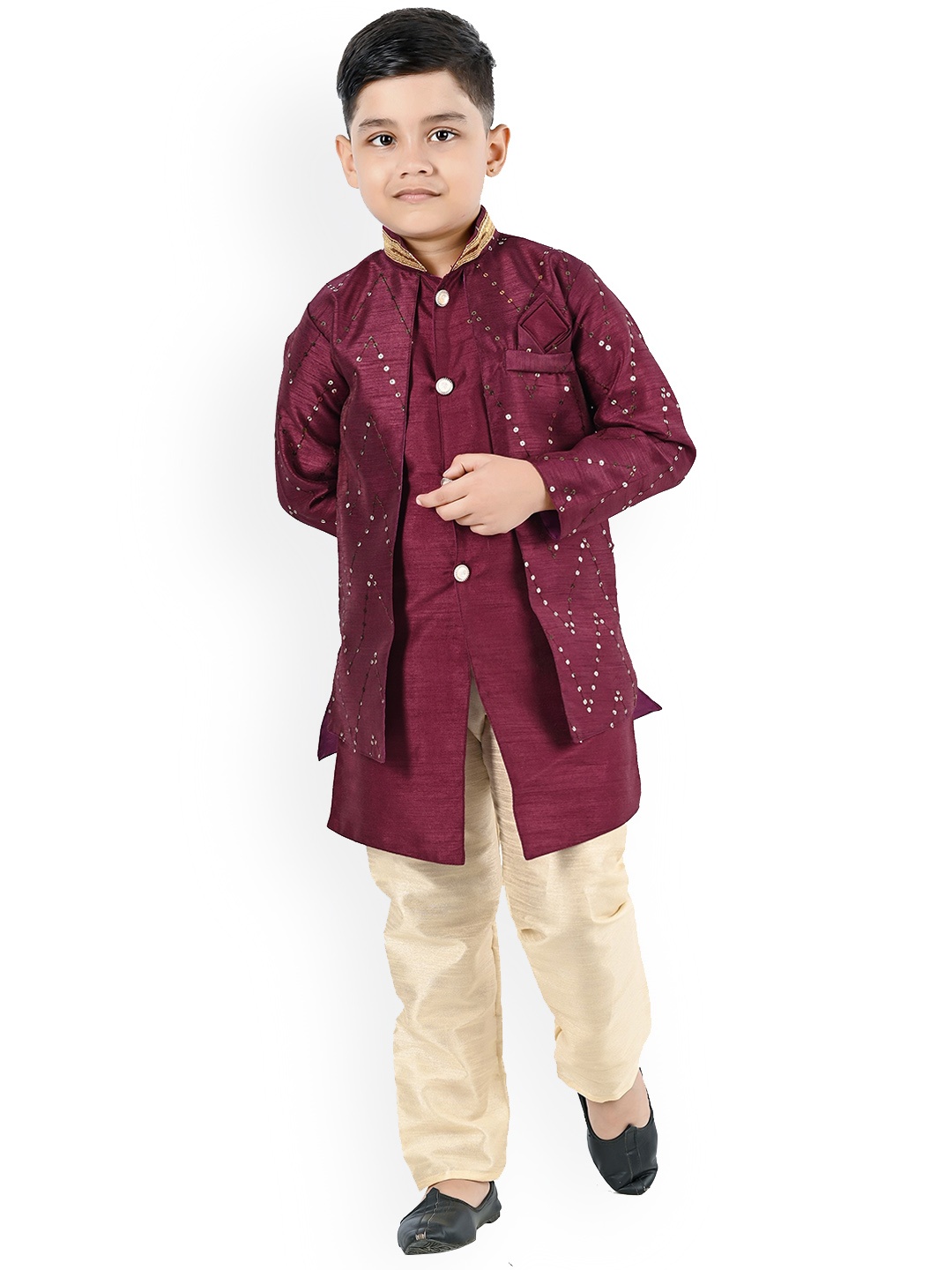 

BAESD Boys Mandarin Collar Regular Kurta with Pyjamas, Purple