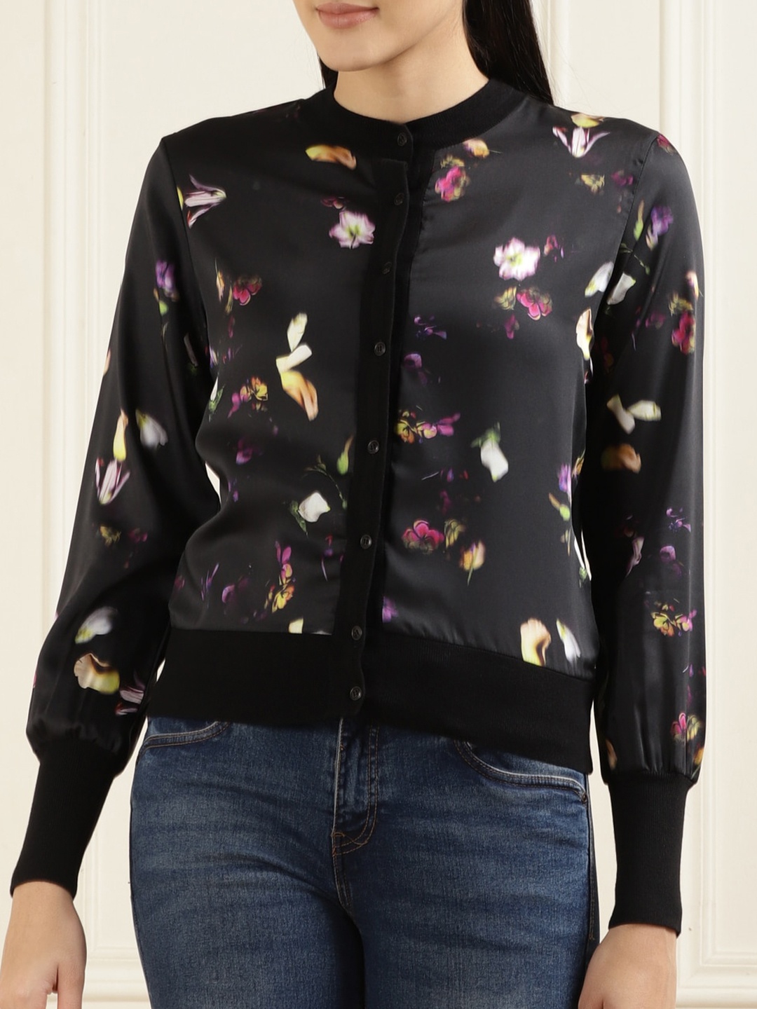 

Ted Baker Floral Printed Round Neck Cardigan, Black