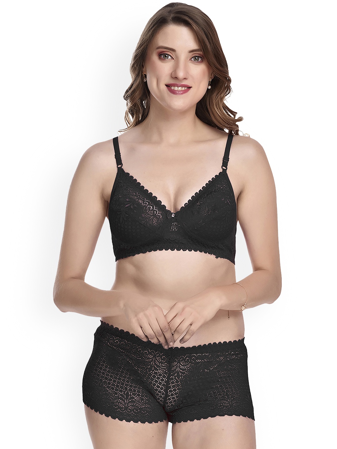 

Aamarsh Laced Cotton Lingerie Set AE_Net, Black
