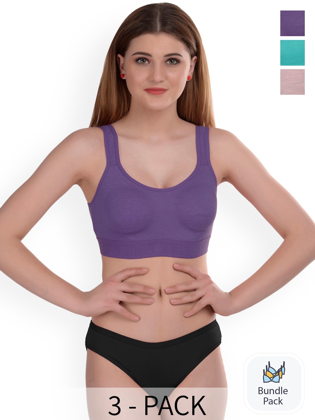 Aamarsh Pack Of 3 Cotton Lingerie Set, Purple