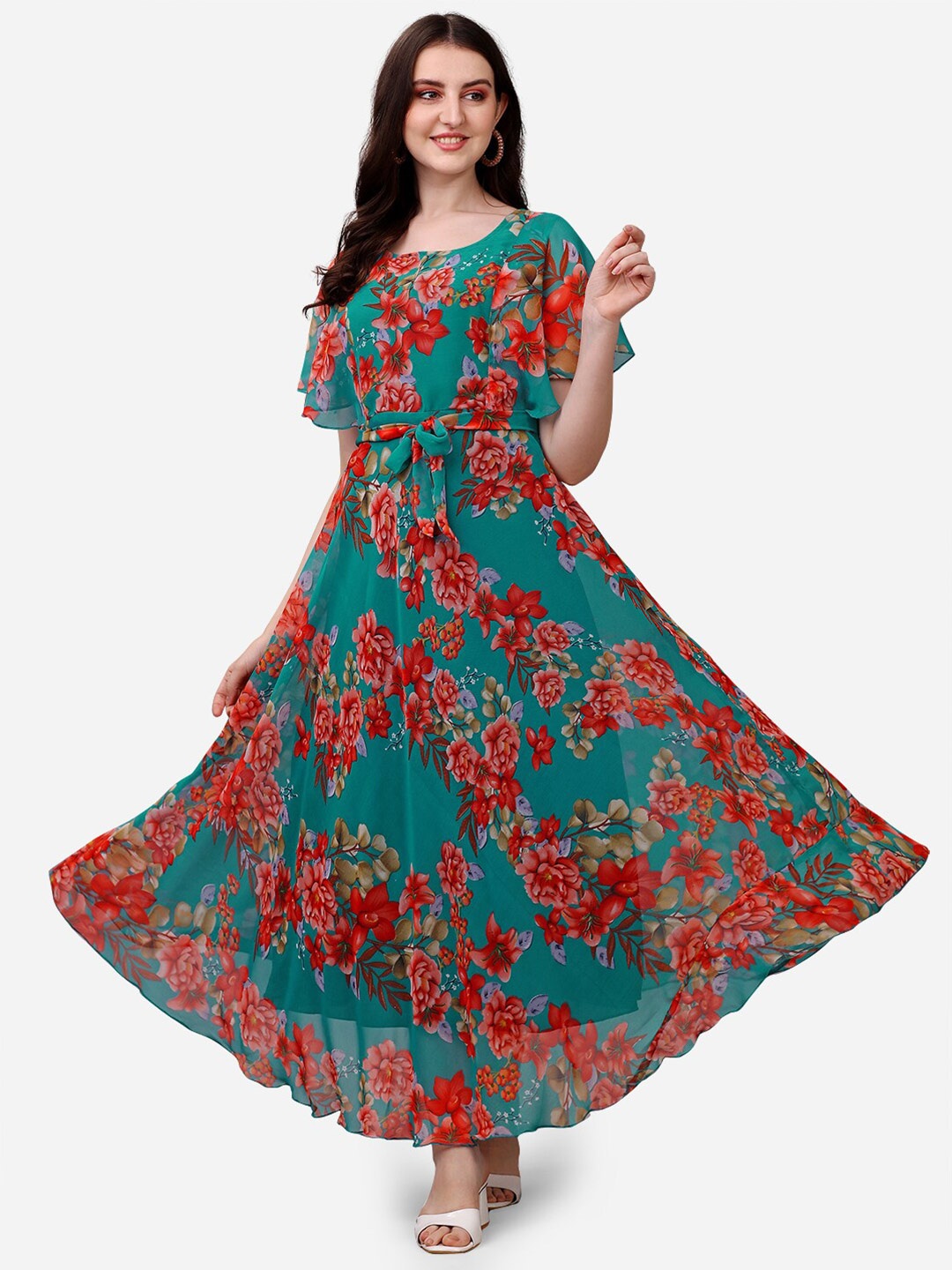 

KALINI Floral Printed Flared Sleeves Maxi Dress, Blue