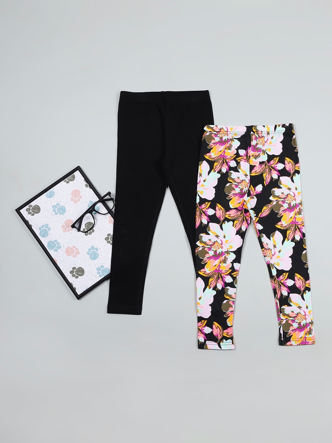 

RAINE AND JAINE Girls Pack Of 2 Printed Cotton Ankle Length Leggings, Orange