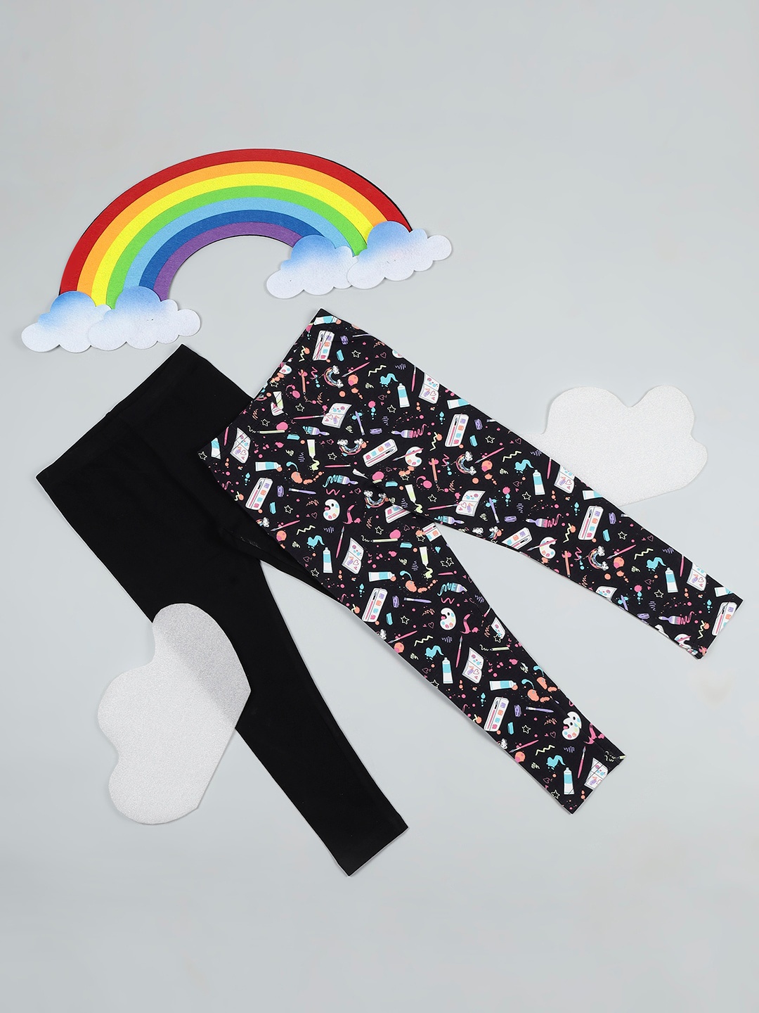 

RAINE AND JAINE Girls Pack Of 2 Printed Ankle Length Leggings, Black