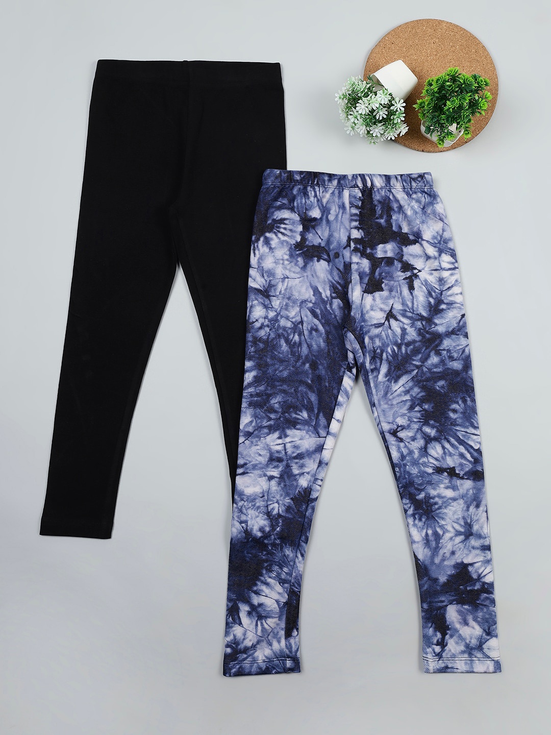 

RAINE AND JAINE Girls Pack Of 2 Printed Ankle Length Leggings, Navy blue