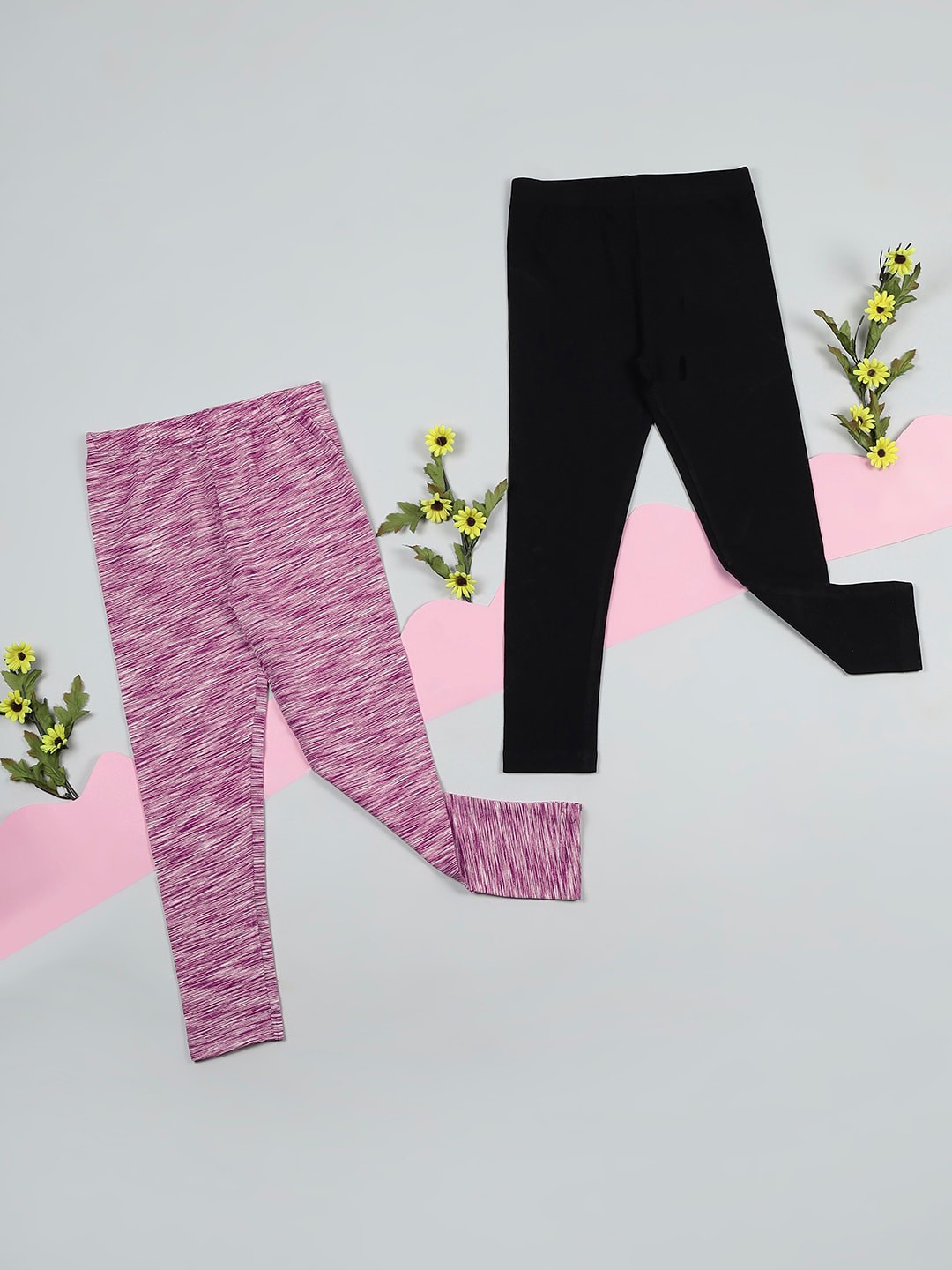 

RAINE AND JAINE Girls Pack Of 2 Mid Rise Ankle Length Leggings, Magenta