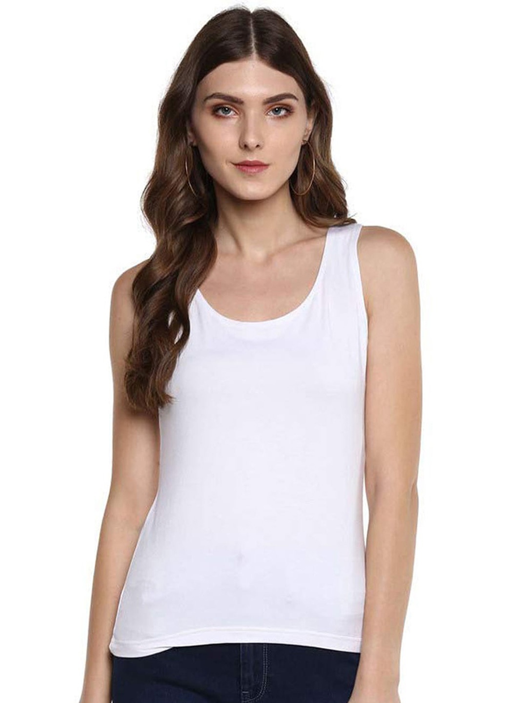 

KEX Round Neck Sleeveless Cotton Tank Top, White
