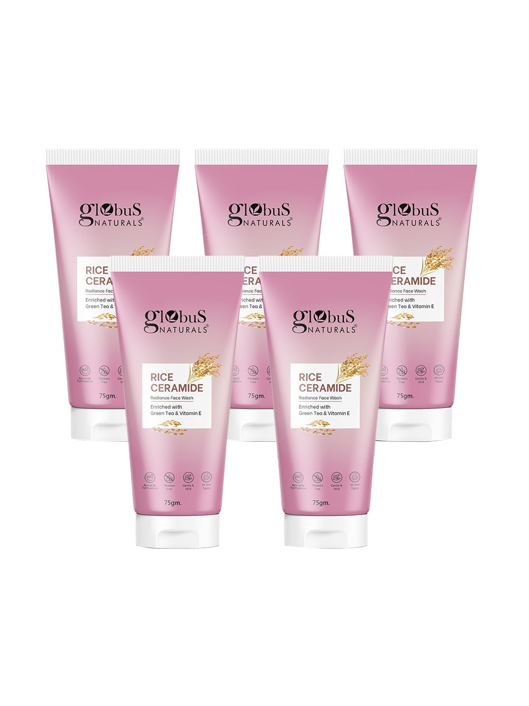 

Globus naturals Set Of 5 Rice Ceramide Radiance Face Wash - 75g Each, Pink