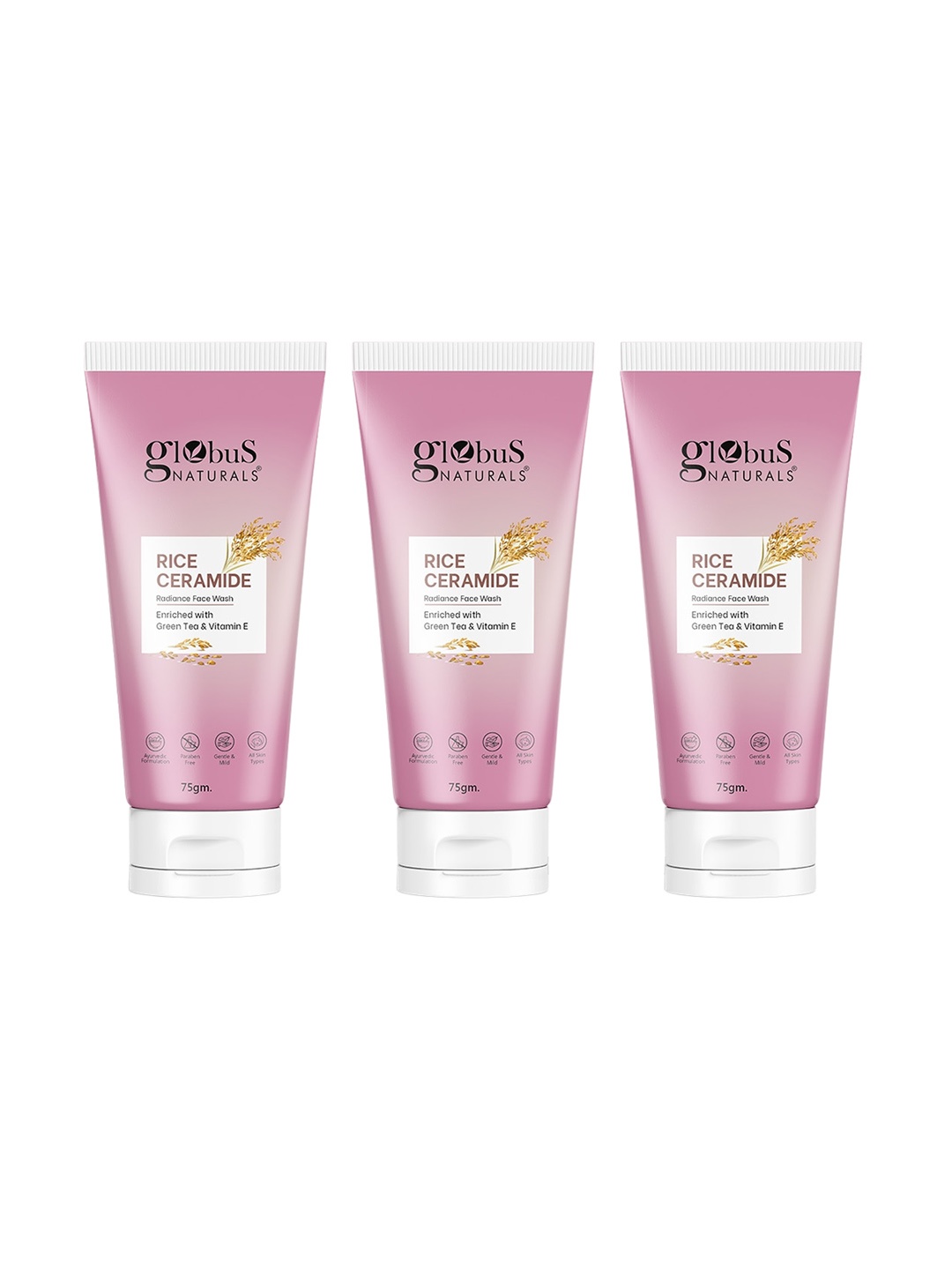 

Globus naturals Set Of 3 Rice Ceramide Radiance Face Wash - 75g Each, Pink