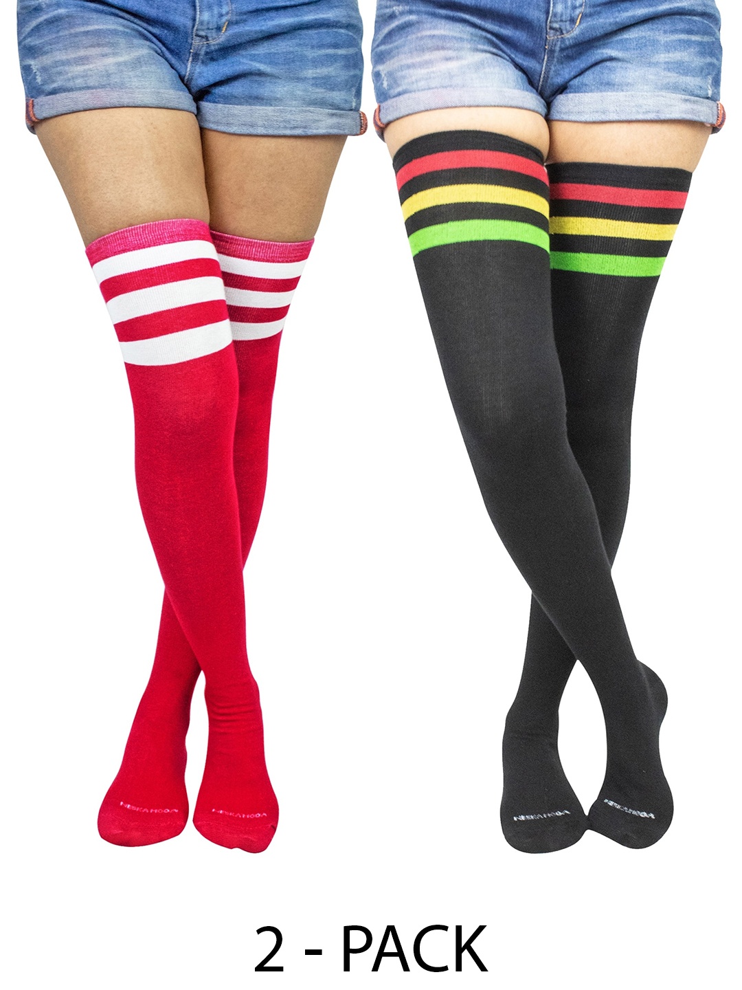 

BAESD Set Of 2 Striped Thigh High Over Knee Socks, Red