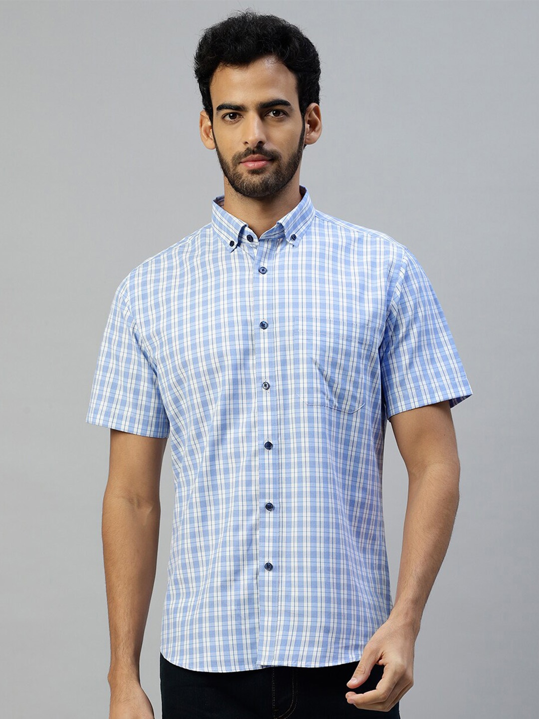 

DON VINO Comfort Grid Tattersall Checked Short Sleeves Casual Shirt, Blue