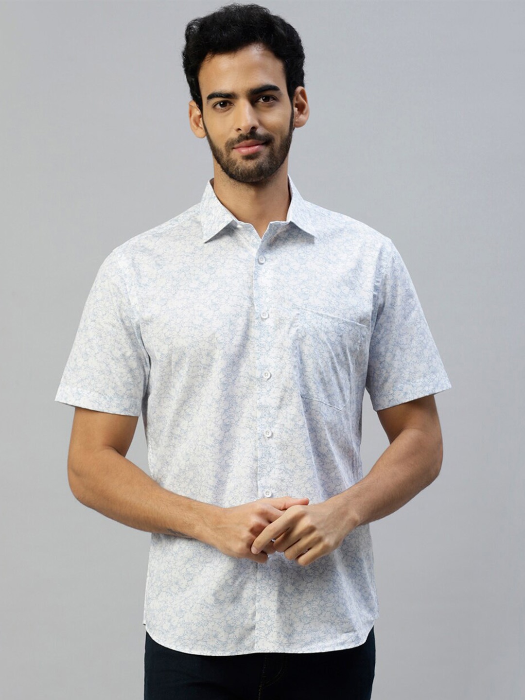 

DON VINO Spread Collar Comfort Floral Printed Casual Cotton Shirt, White