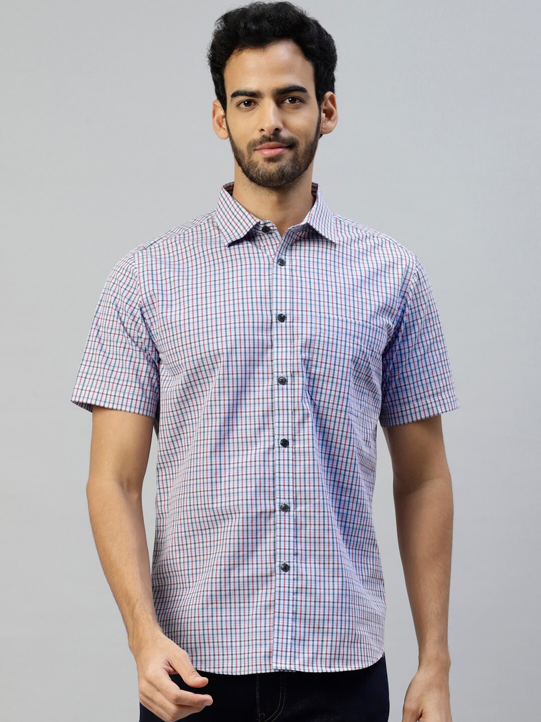 

DON VINO Blue Comfort Opaque Checked Casual Shirt