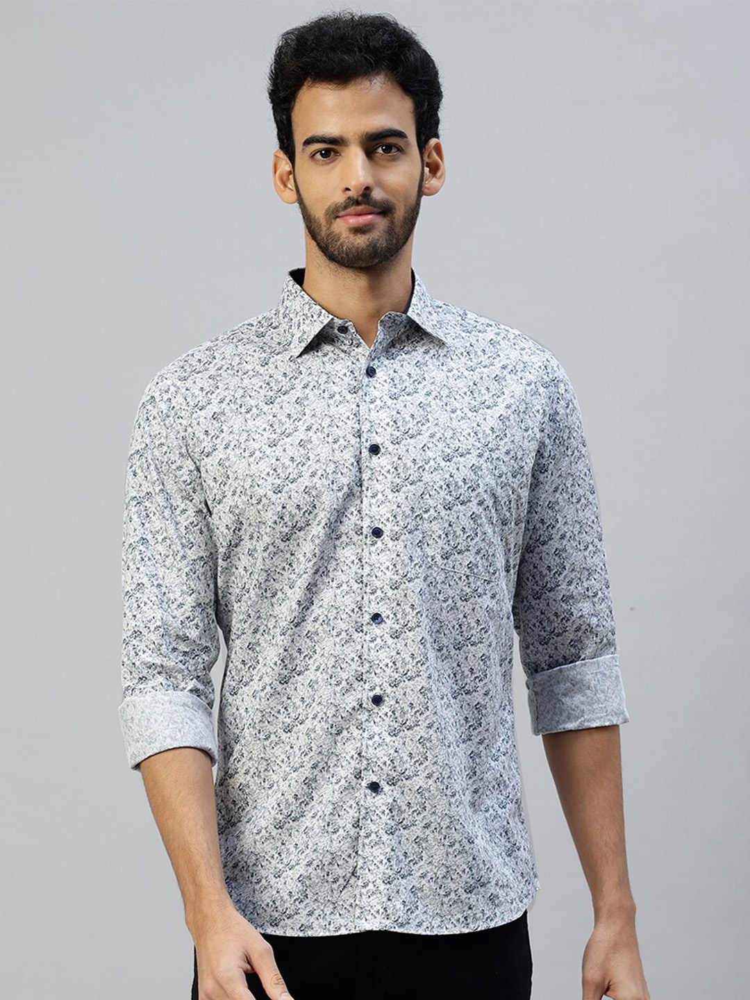 

DON VINO Spread Collar Comfort Floral Printed Casual Cotton Shirt, White
