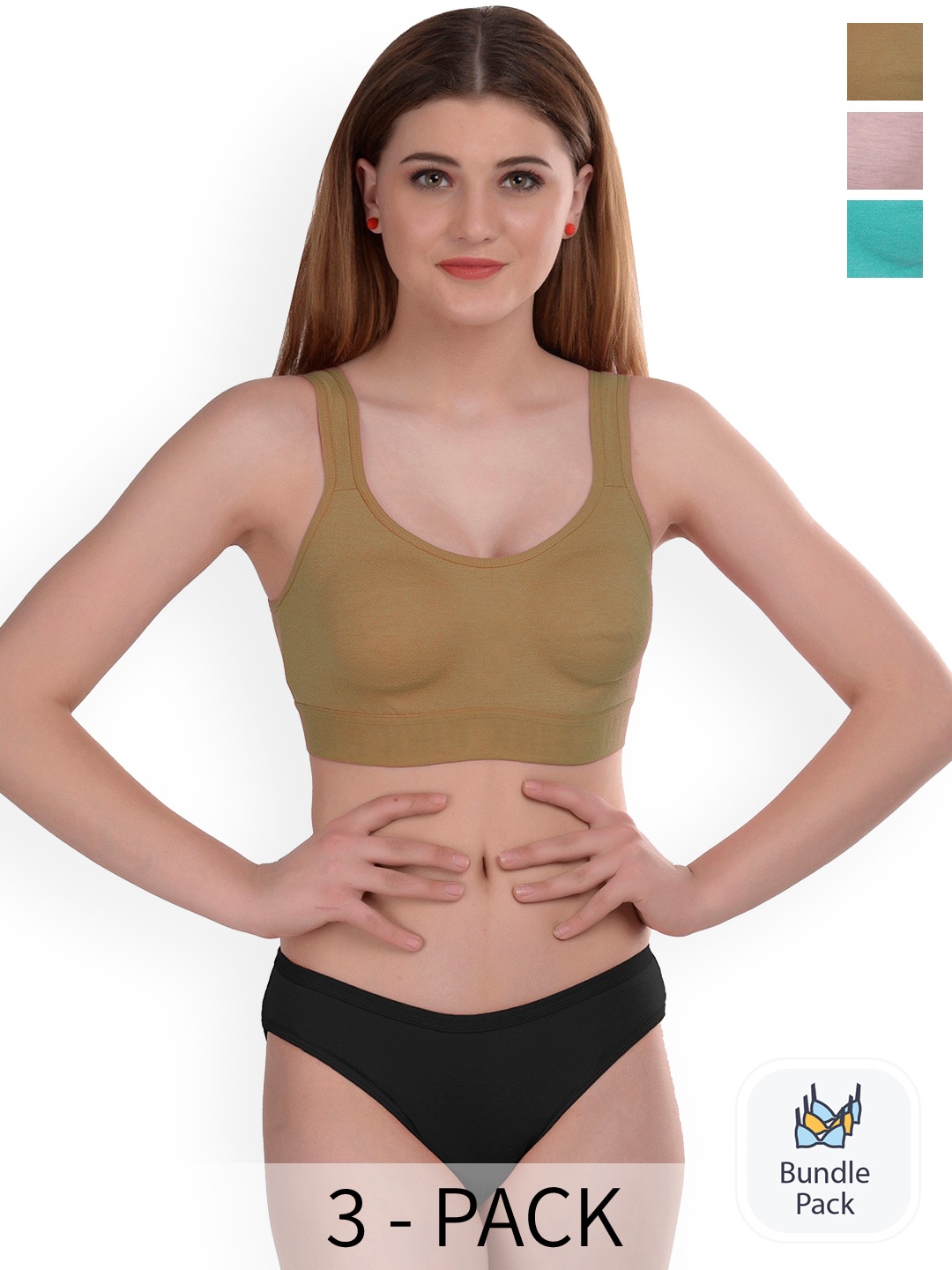 PIBU Pack of 3 Self Design Cotton Lingerie Set, Green