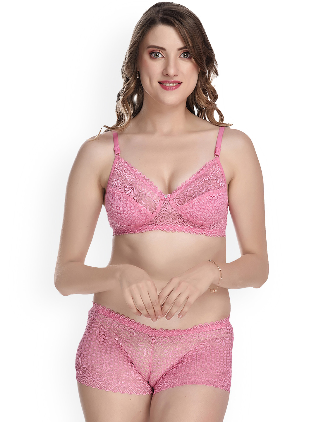 

PIBU Self Design Cotton Lingerie Set PE_Net set_Orange_30, Pink