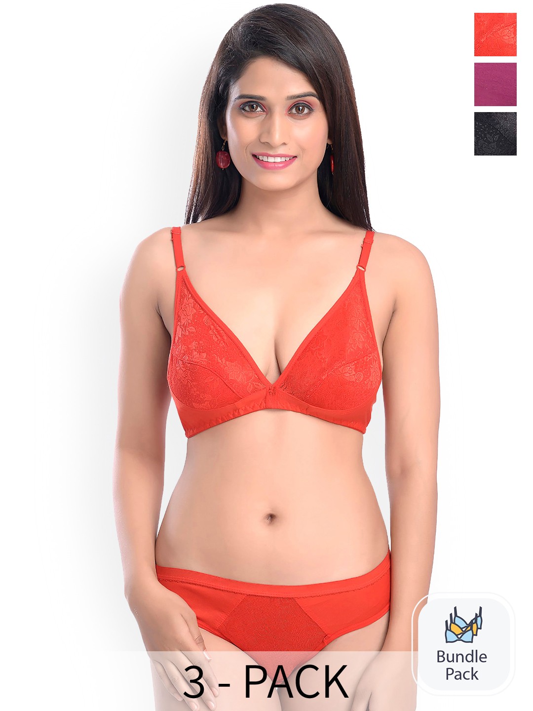 

PIBU Pack Of 3 Self Design Cotton Lingerie Set PE_Safal set_Maroon,Black,Red_30