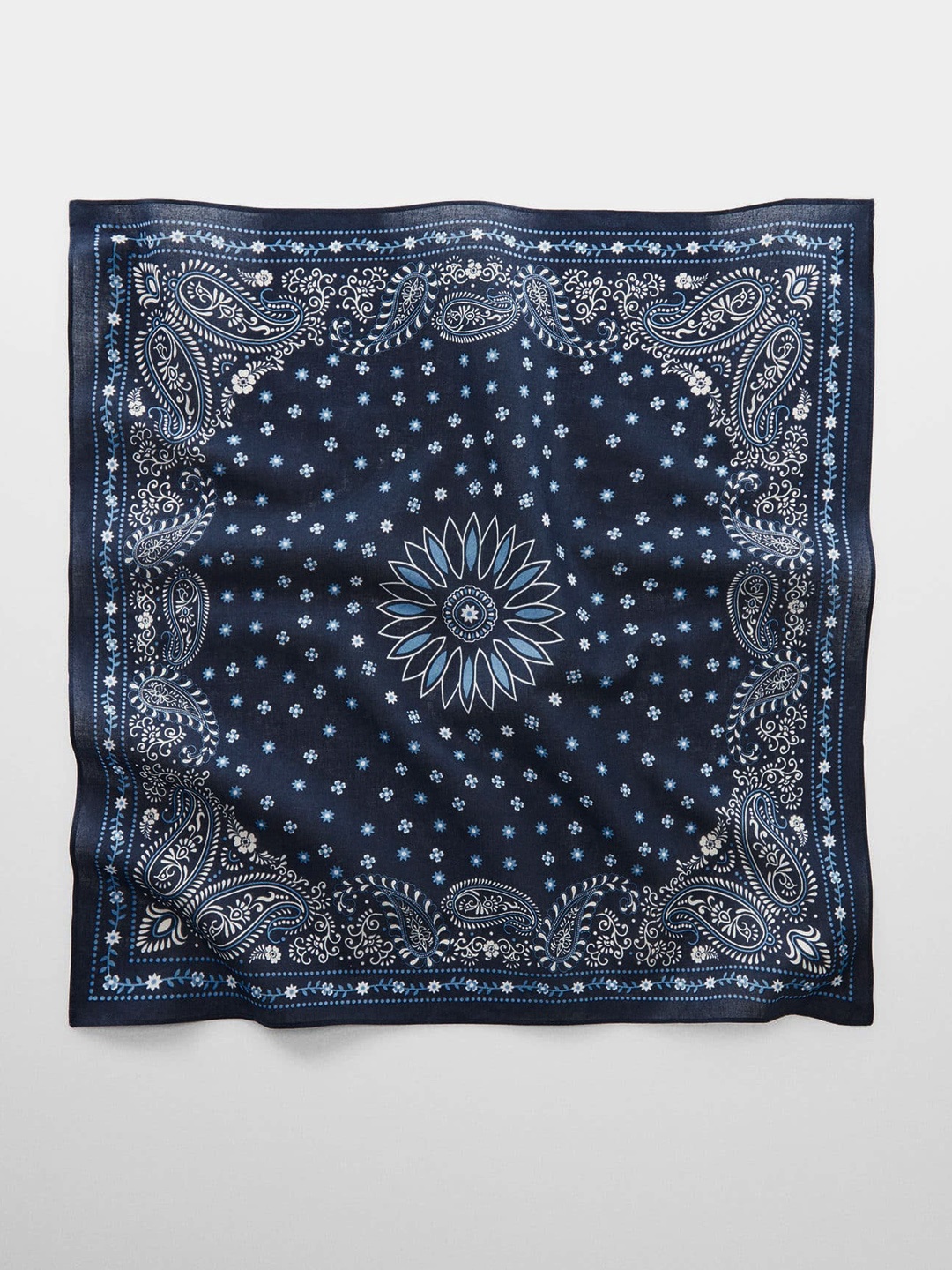 

MANGO Printed Cotton Scarf, Navy blue