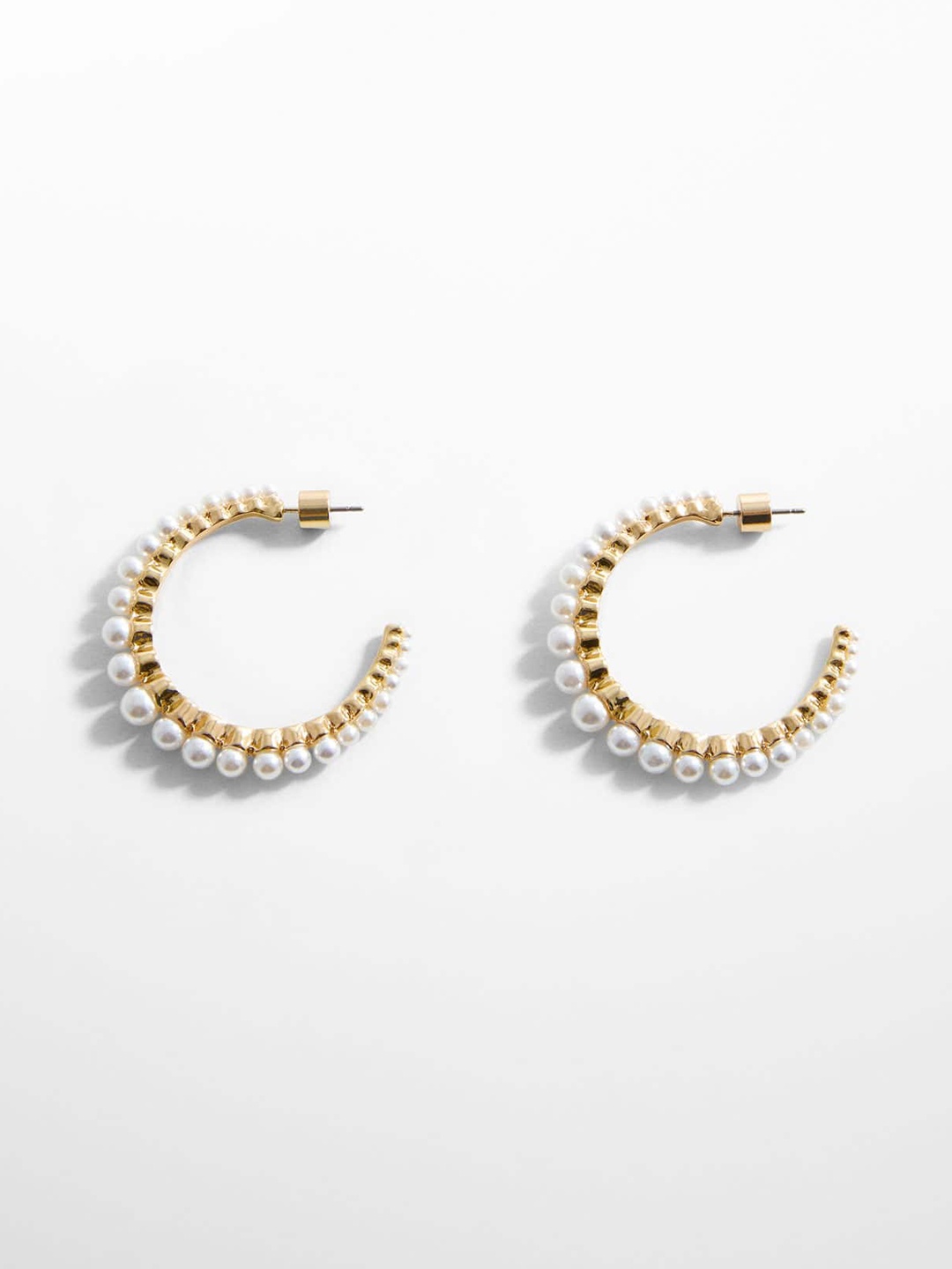 

MANGO Women Pearl Half-Hoop Earrings, Gold