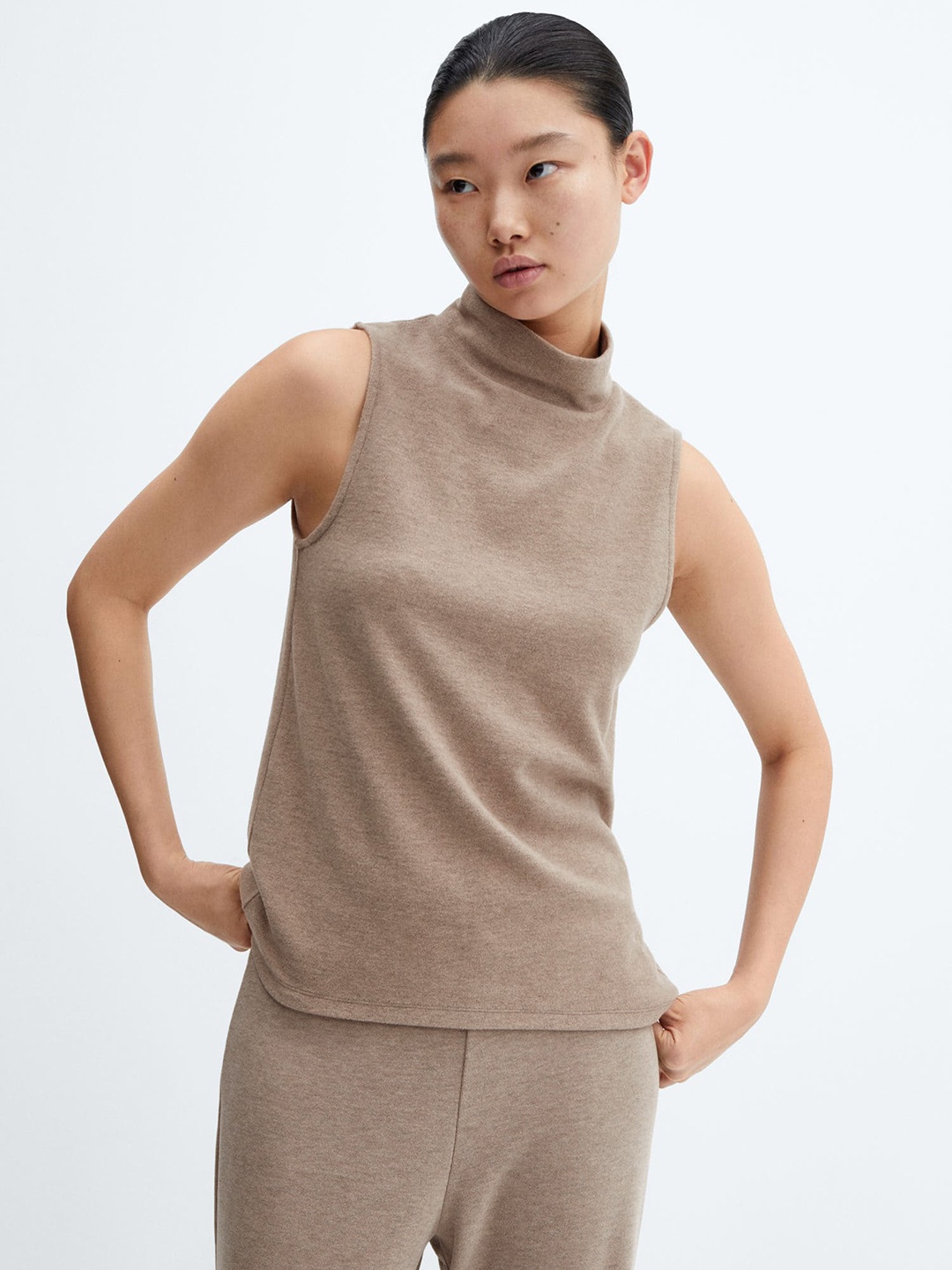

MANGO High Neck Knit Top, Beige