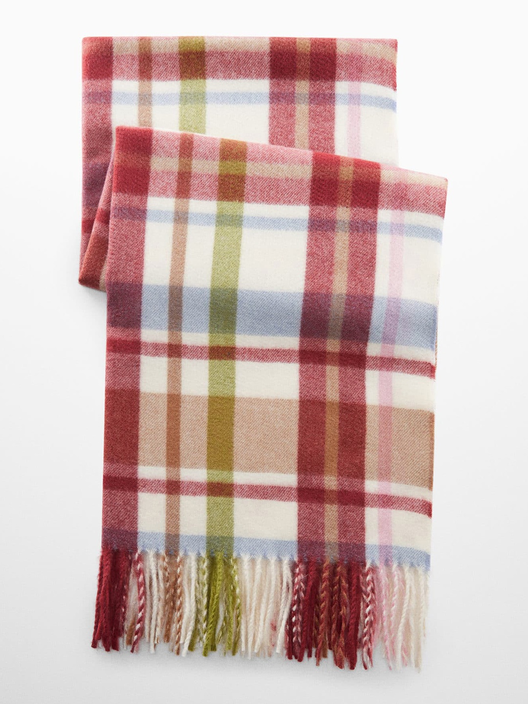 

MANGO Women Fringed Edge Checked Scarf, Off white