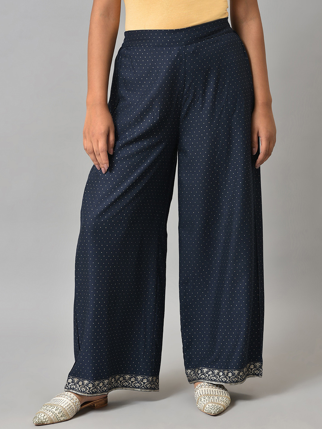 

W Women Polka Dot Printed Palazzos, Blue