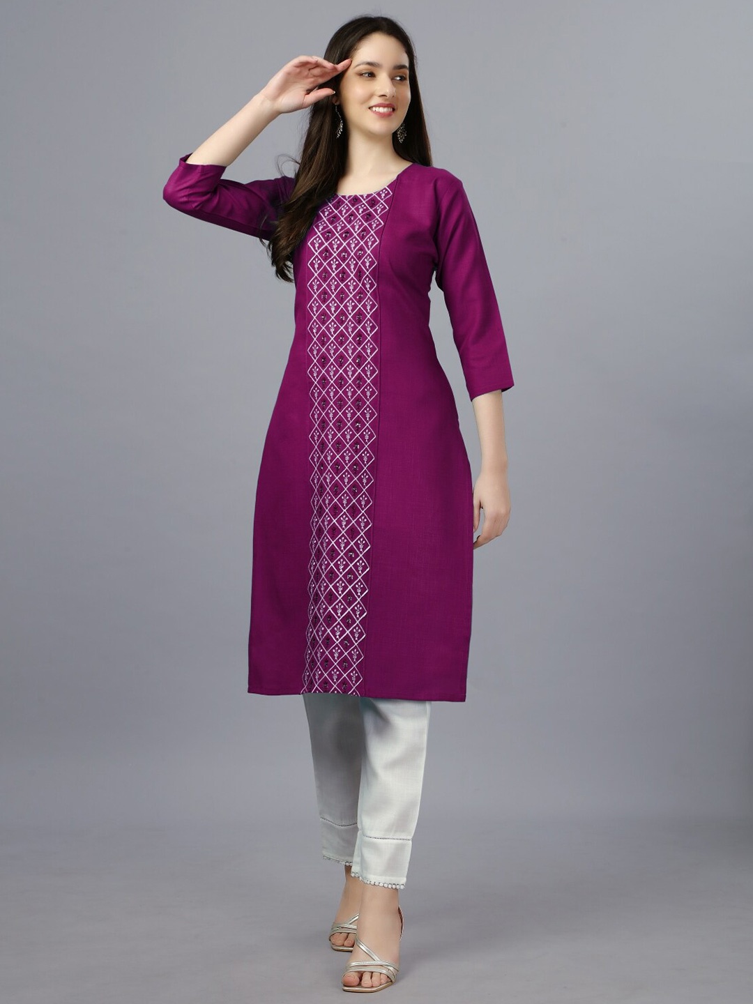 

Anouk Floral Embroidered Sequinned Kurta, Purple