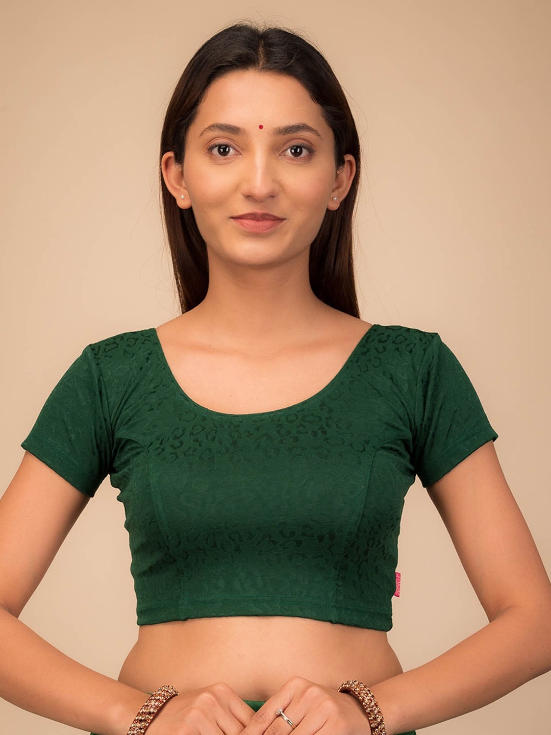 

Bindigasm's Advi Self Design Stretchable Slip On Blouse, Green