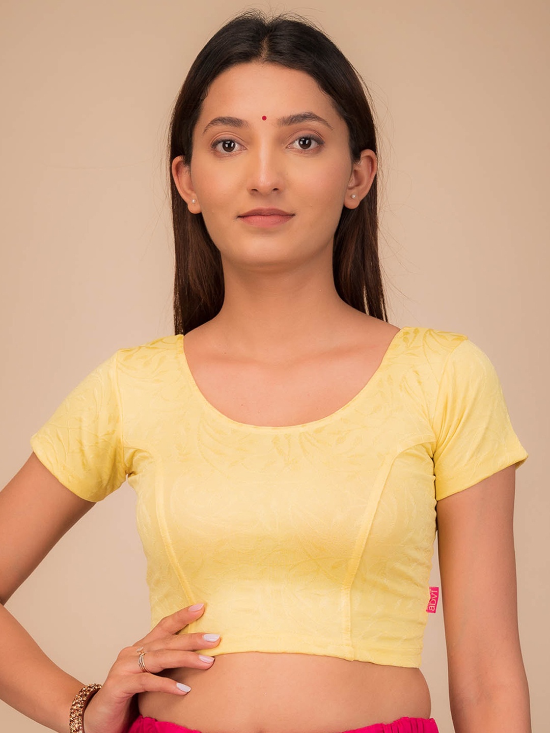 

Bindigasm's Advi Self Design Slip On Jacquard Saree Blouse, Yellow