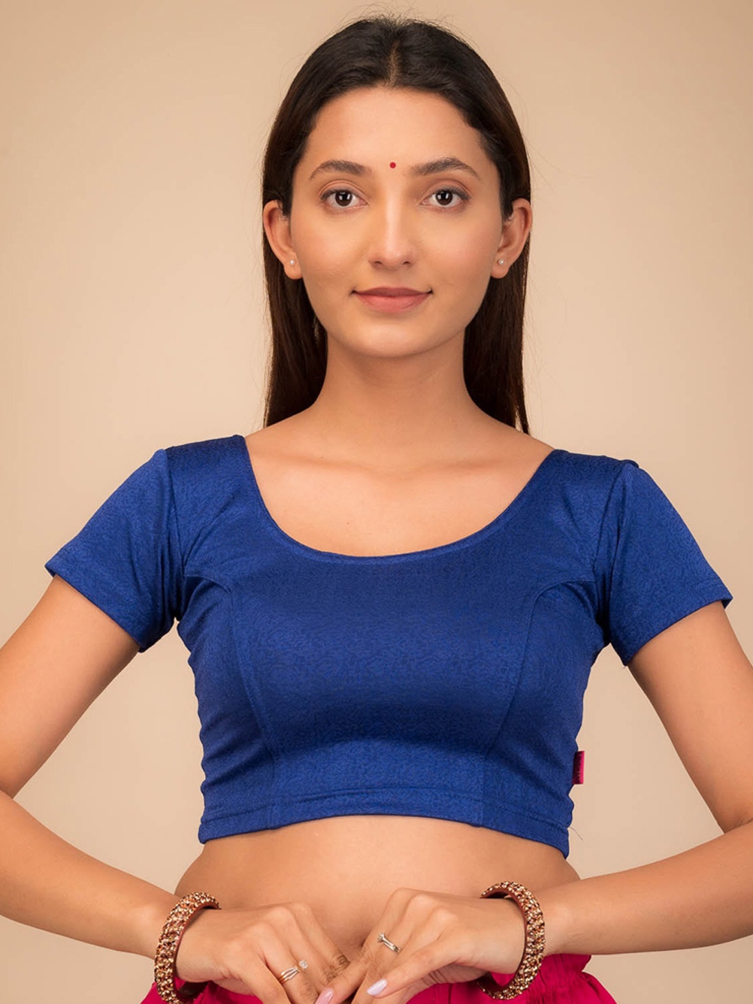 

Bindigasm's Advi Self-Design Stretchable Slip-On Jacquard Saree Blouse, Navy blue