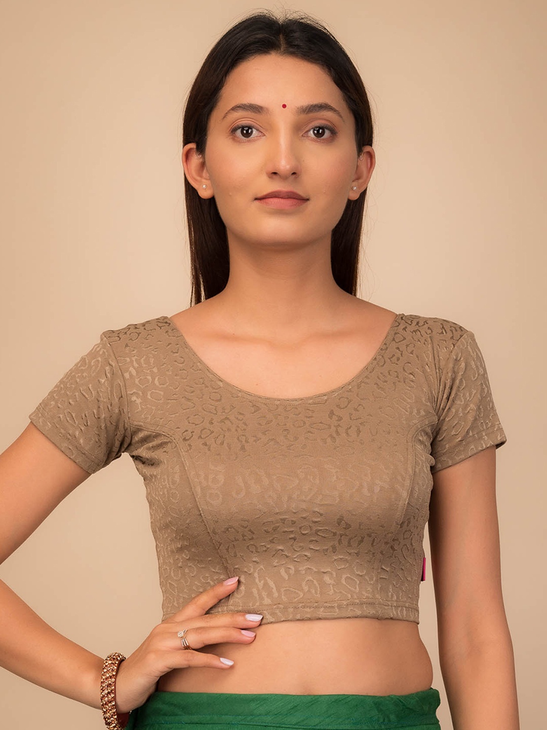 

Bindigasm's Advi Woven Design Stretchable Slip On Saree Blouse, Rust