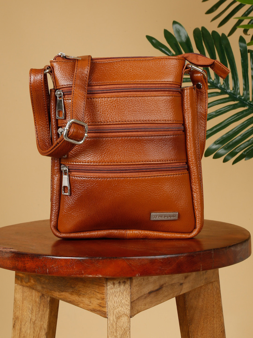 

Teakwood Leathers Leather Structured Sling Bag, Tan