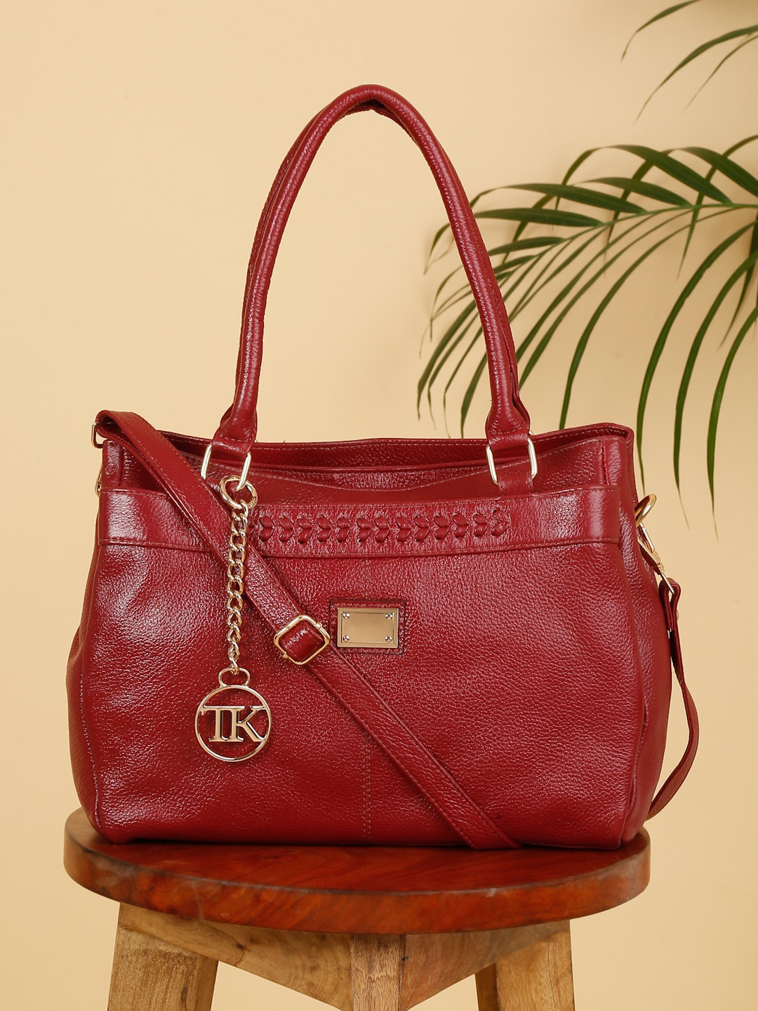 

Teakwood Leathers Textured Leather Structured Handheld Bag, Red