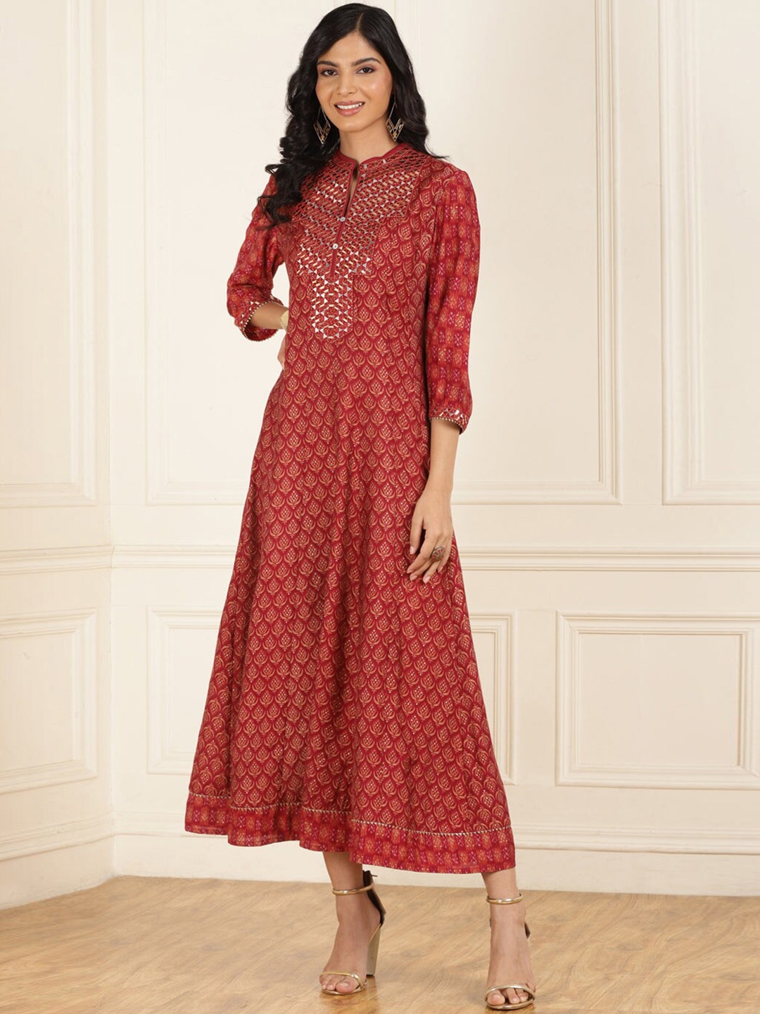 

Lakshita Ethnic Motifs Printed A-Line Maxi Dress, Fuchsia